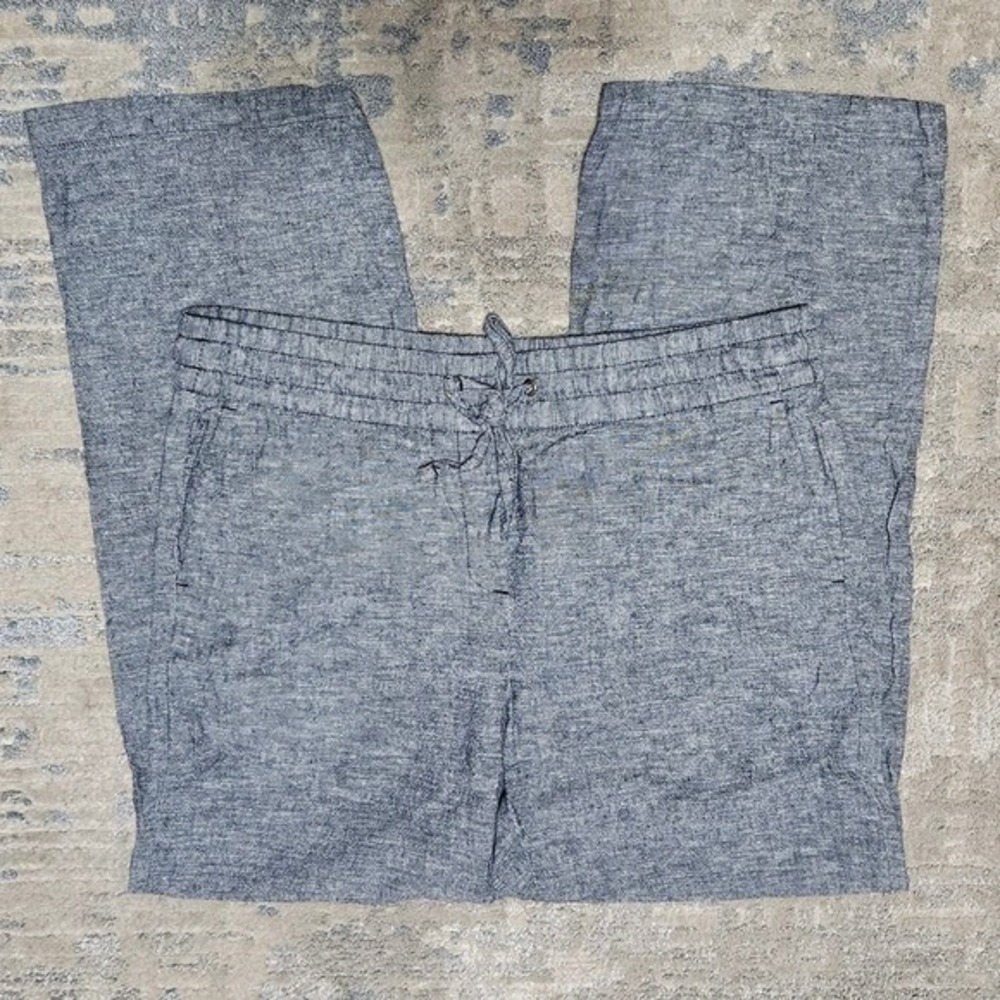 Ann Taylor Factory Womens Medium Blue Linen Blend Wide Leg Drawstring Pants - Picture 2 of 6